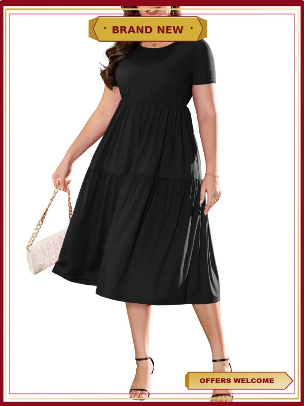Women's Plus Size Casual Short Sleeve Flowy Tiered Summer Maxi Dress